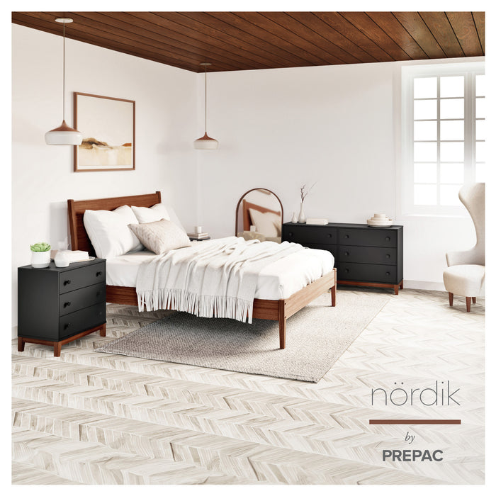 Prepac Nordik 3-Drawer Nightstand - Black and Cherry