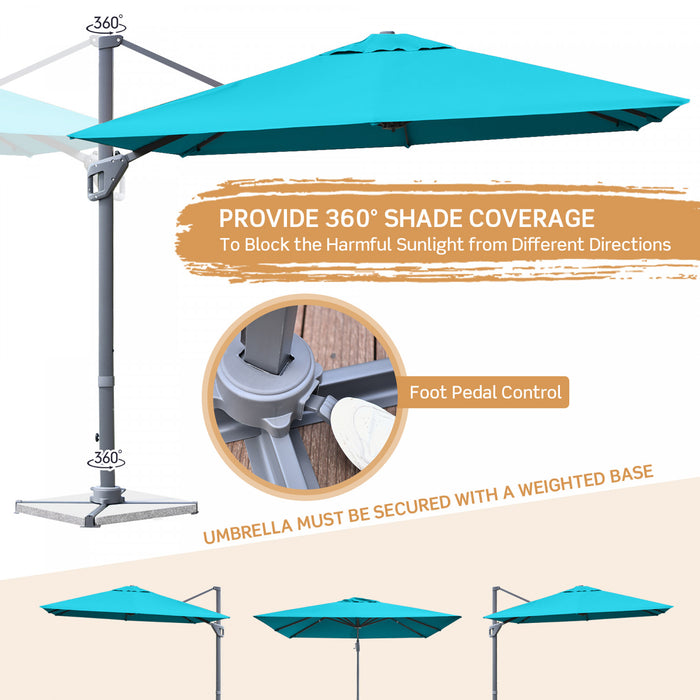 Costway 10x10 ft Patio Offset Cantilever Umbrella Aluminum 360° Rotation Tilt Turquoise