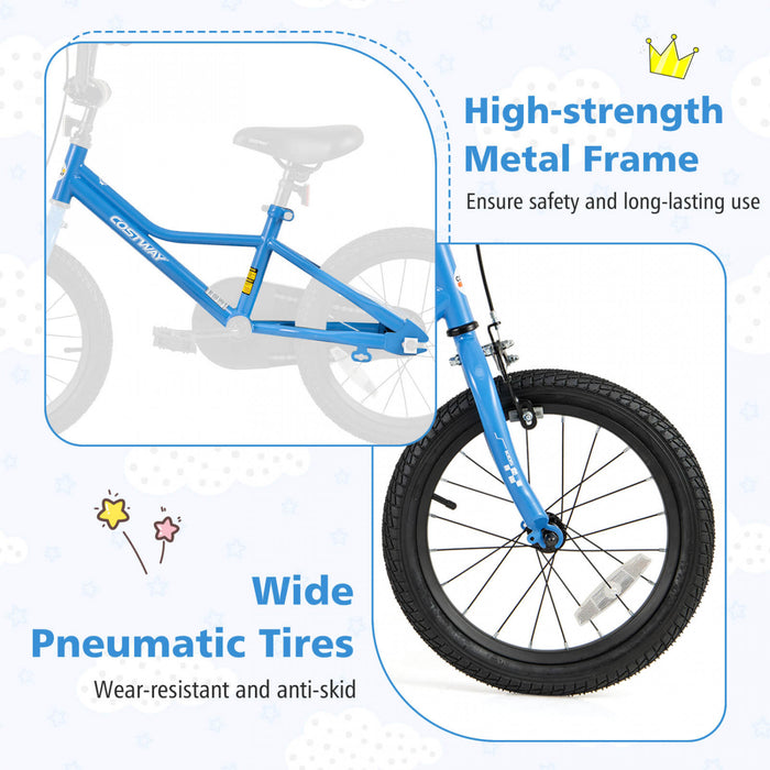 Costway 16\" Kids Training Bike With Removable Training Wheels Pneumatic Tires Navy