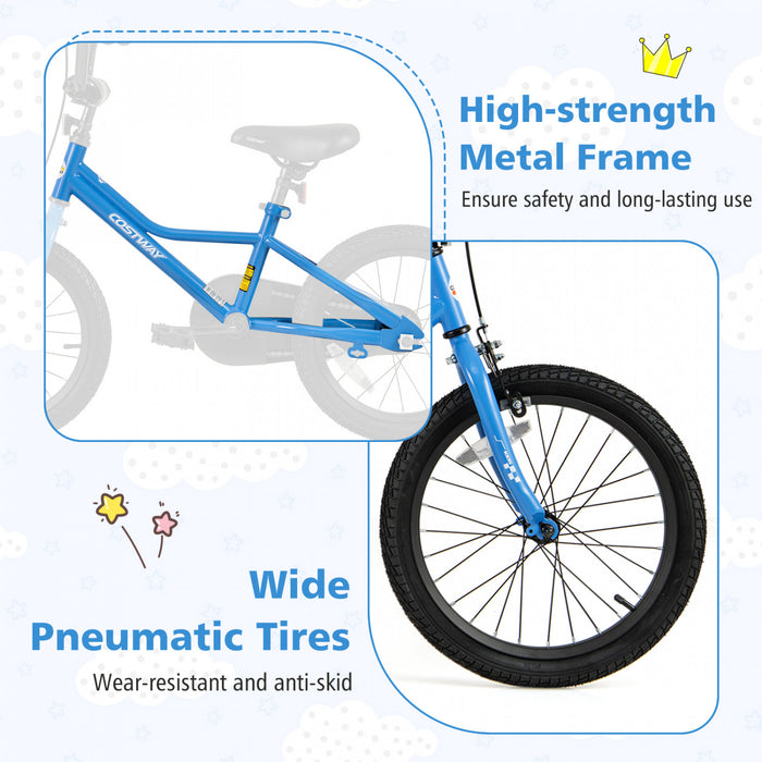 Costway 18\" Kids Training Bike With Removable Training Wheels Pneumatic Tires Navy
