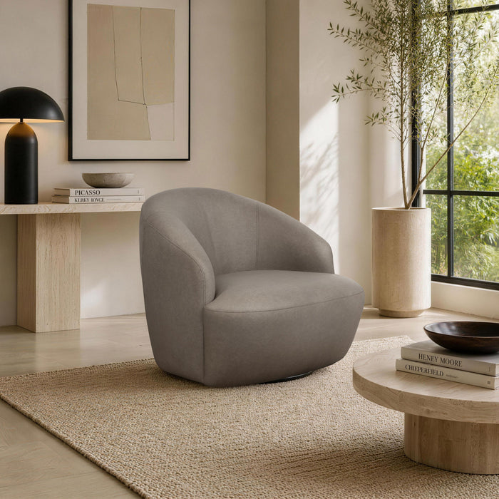 Lukas Contemporary Modern Upholstered Swivel Accent Chair in Taupe