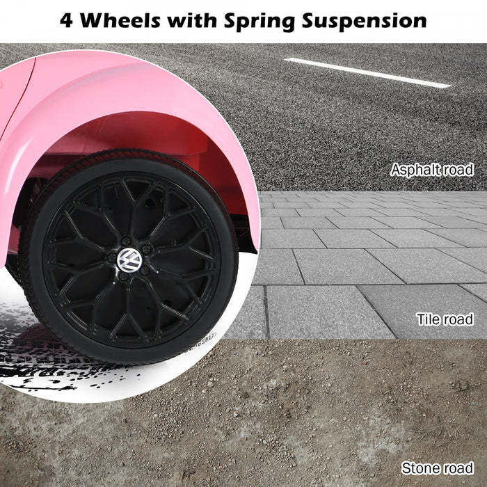 Costway 12v Kids Ride On Car Licensed Volkswagen Beetle W/ Remote Control & Music Pink