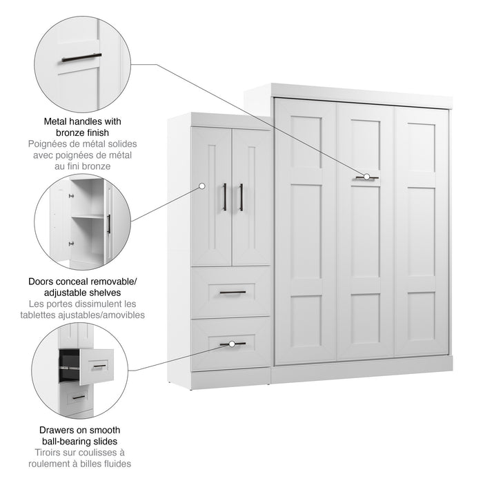 Bestar Edge Queen Murphy Bed with Wardrobe (90 W) - White