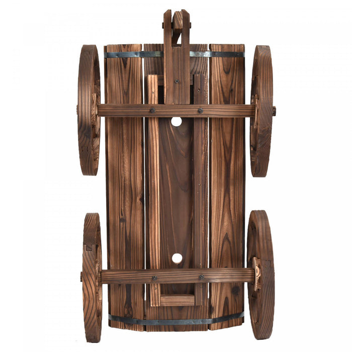 Costway Wood Wagon Flower Planter Pot Stand W/wheels Home Garden Outdoor Decor