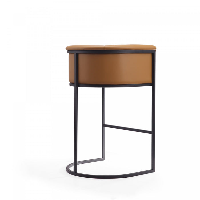 Cosmopolitan Mid-Century Modern Metal Upholstered Barstool in Camel - Set of 3 Bar Stool