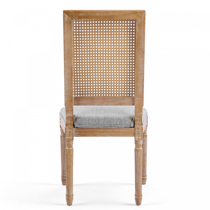 Oliver Solid Wood Rubberwood Dining Chair Set of 2 with Upholstered Seat Cane Backrest and Fluted Legs,Grey