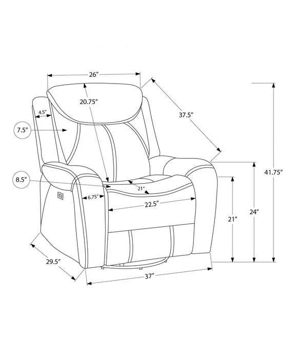 Power Reclining Chair, 37\" Wide, Glider, Swivel, Usb Ports Included, Brown Leather-Look Recliner