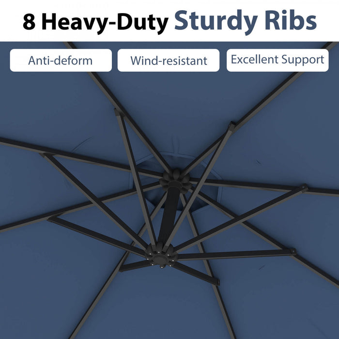 Costway 10' Hanging Umbrella Patio Sun Shade Offset Outdoor Market W/ Cross Base Blue