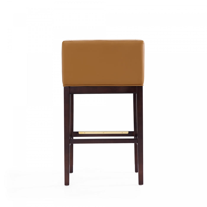 Kingsley Mid-Century Modern Wood Upholstered Barstool in Camel - Set of 2
