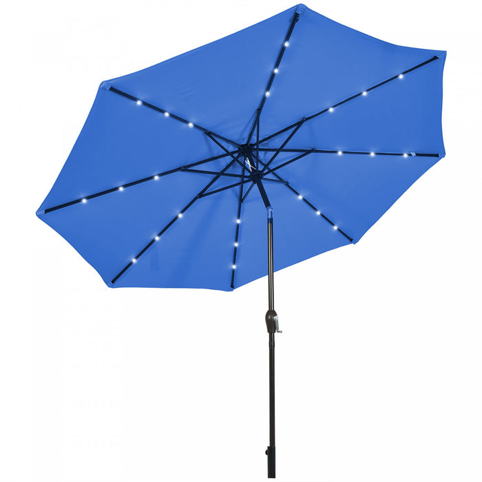 Costway 10' Solar LED Lighted Patio Market Umbrella Tilt Adjustment Crank Blue