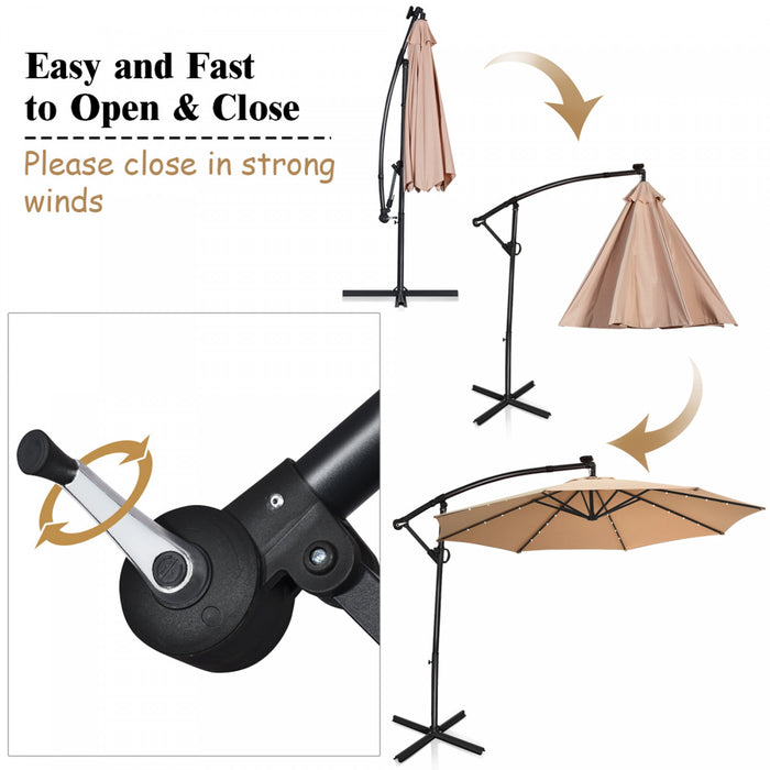 Costway 10FT Patio Umbrella Solar Powered LED 360degrees Rotation Beige