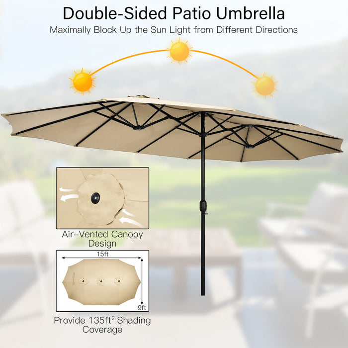 Costway 15 Ft Patio Double Sided Umbrella Outdoor Market Umbrella Beige