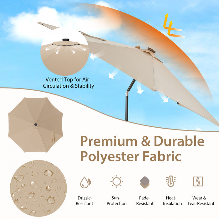 Costway 10 FT 112 LED Solar-Lighted Patio Table Market Umbrella Crank Tilt Outdoor Beige