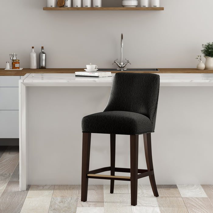 Beever Modern Chenille Wood Counter Stool in Black