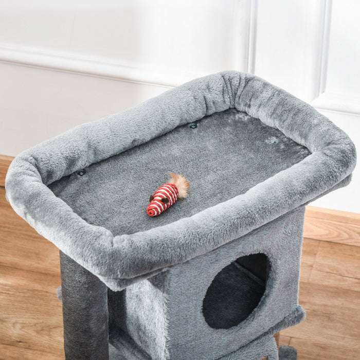 Pawhut Cat Tree, Small Cat Tower With Perch, Scratching Post, Cat Condo, Toy Ball For Kitty, Indoor Use, Grey