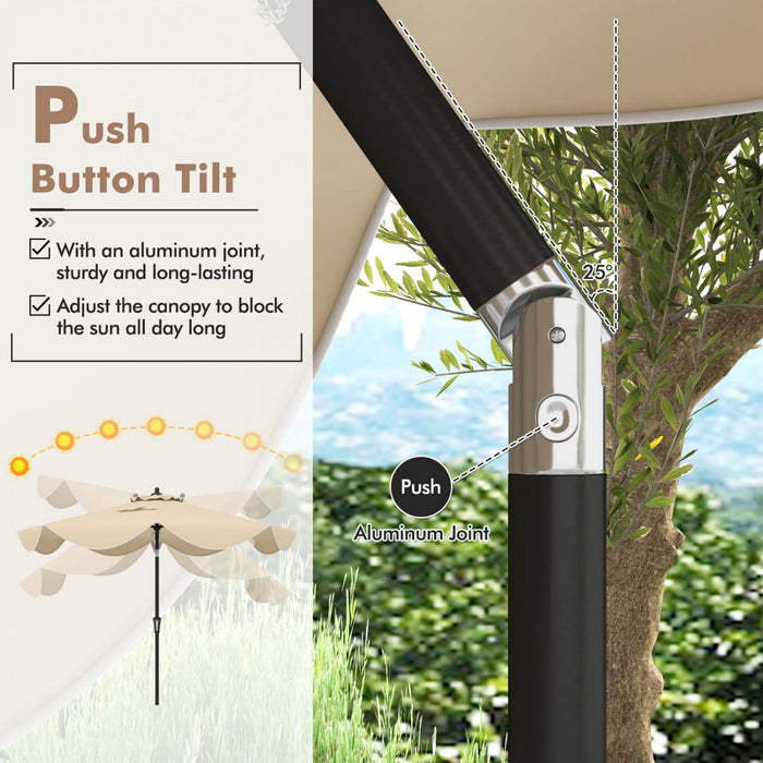 Costway 9 FT Patio Umbrella 2-Tier Market Table Umbrella with Crank Handle & 8 Ribs Beige