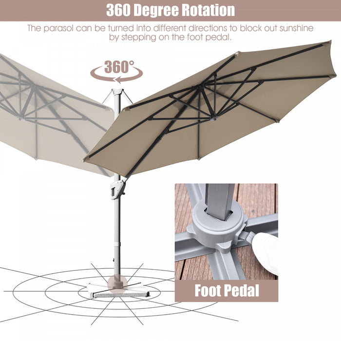 Costway 11ft Patio Offset Umbrella Cantilever Rotation Aluminum Tilt Cross Base Coffee