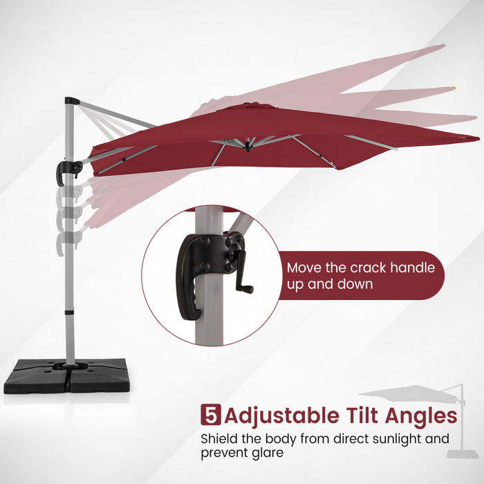 Costway 10 FT Patio Cantilever Umbrella Outdoor Aluminum Hanging Offset Umbrella w/ 360° Rotation Red