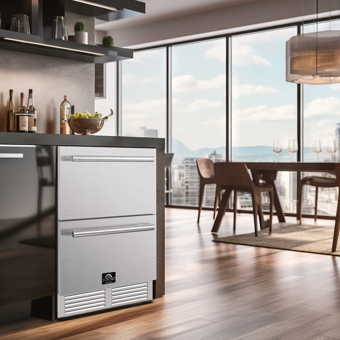 Forno Cosenza 24 Inch Built-In Indoor/Outdoor Drawer Freezer with Ice Maker, 4.69 cu.ft. - FDRBI1838-24S