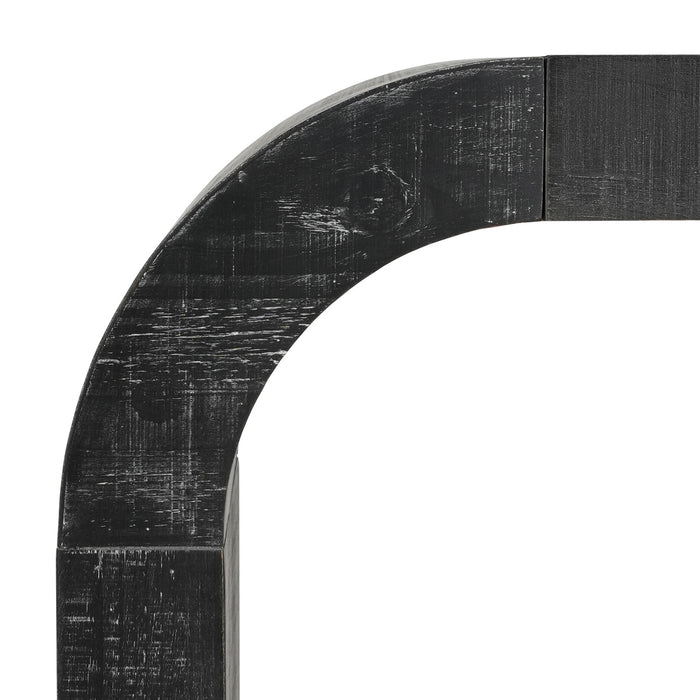 Cedar 52 Inch Wood Console Table with Curved Edge and Distressed Finish, Black