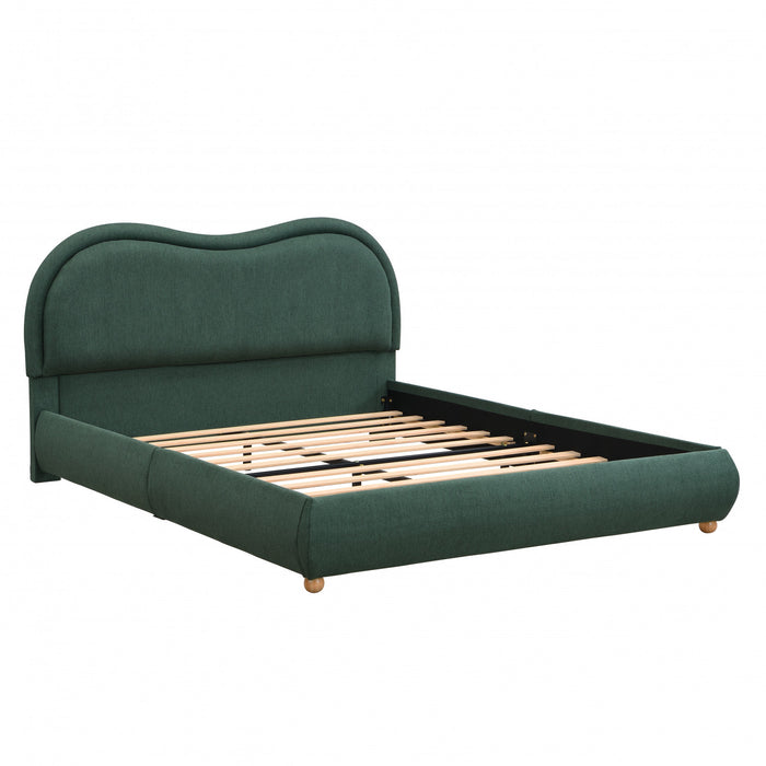 Olivia Upholstered Platform Bed Frame with Curved Headboard,Queen Size,Green Queen Bed