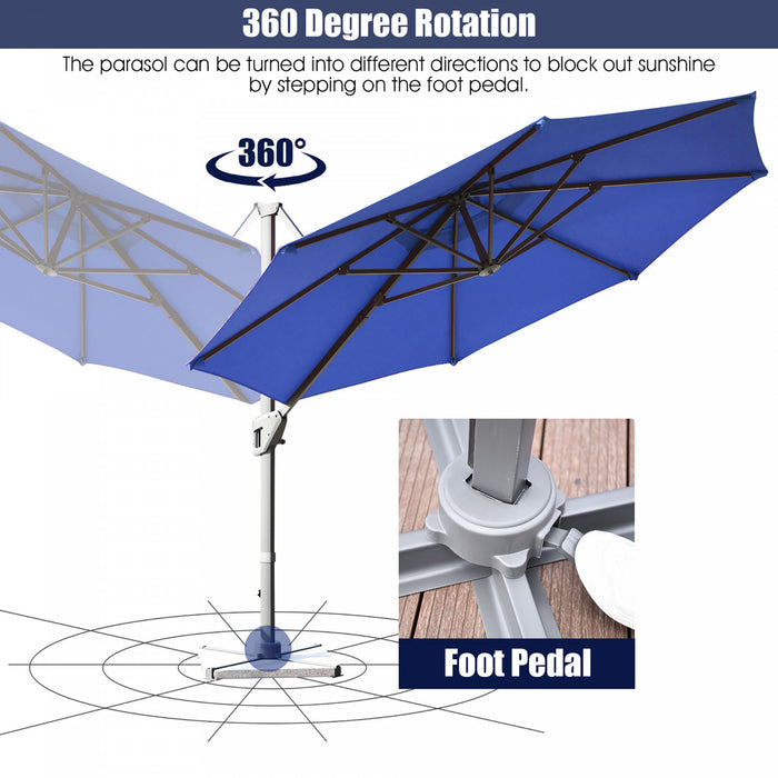 Costway 11ft Patio Offset Umbrella Cantilever Rotation Aluminum Tilt Cross Base Navy