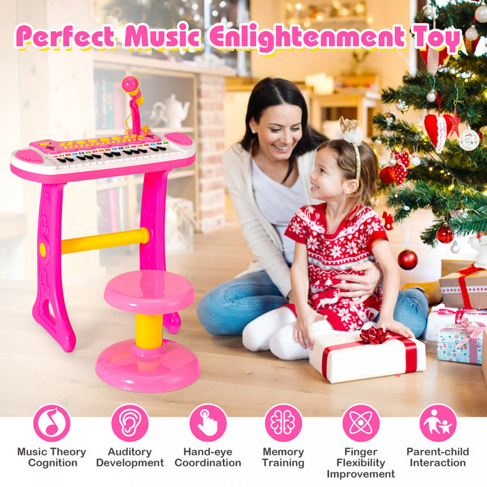 Costway 31 Key Kids Piano Keyboard Toy Toddler Musical Instrument w/ Microphone Pink