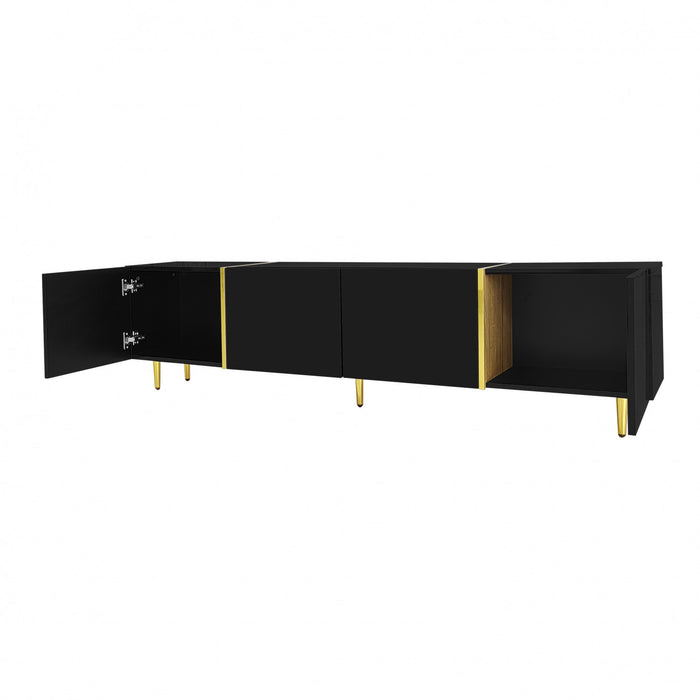 Frances Modern Tv Stand With 4 Doors,high-gloss Black Tv Stand