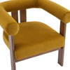 Crest Modern Upholstered Round Arm Accent Chair with Three-Leg Design, Mustard Yellow, Walnut | Crest Fauteuil d'Appoint Moderne a Accoudoirs Ronds et Pieds Triangulaires, Jaune Moutarde, Noyer