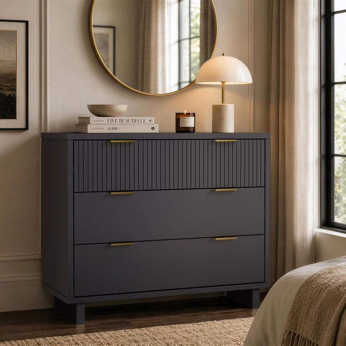 Elara Contemporary 38\" Solid Wood Dresser in Charcoal Gray (3-Drawer)