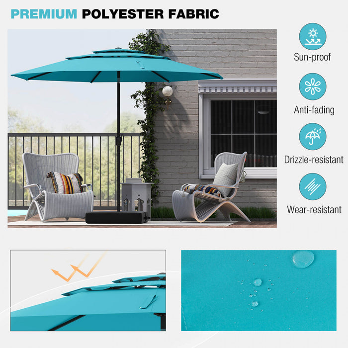 Costway 10 ft 3-tier Vented Patio Umbrella Large Market Table Umbrella Outdoor Sun Shade Turquoise