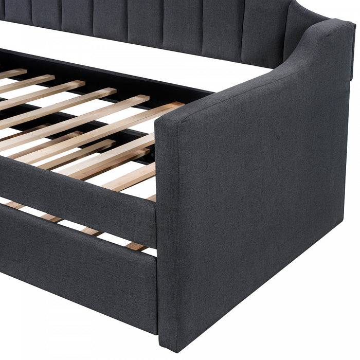 Phyllis Upholstered Daybed With Trundle, Twin Size, Black