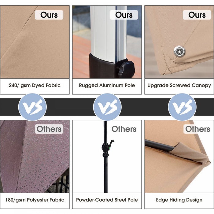 Costway 10Ft Square Patio Offset Cantilever Umbrella 360 Degree Tilt Aluminum Tan