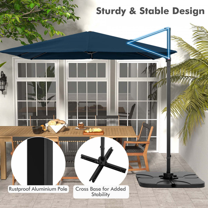 Costway Patio 9.5FT Square Cantilever Offset Hanging Umbrella 2-Tier 360° Outdoor Navy