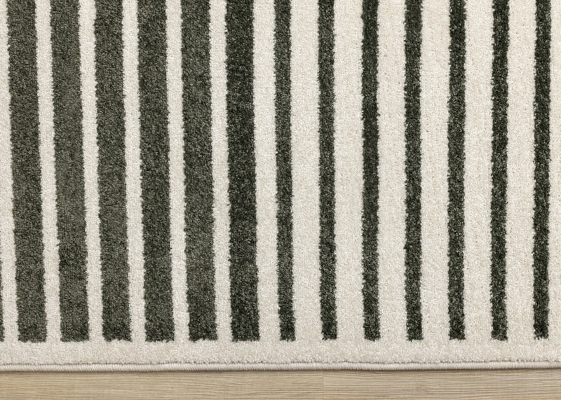 Maverick Green Black White Modern Striped Design Rug, 7'10\" x 10'6\" Indoor Area Rug
