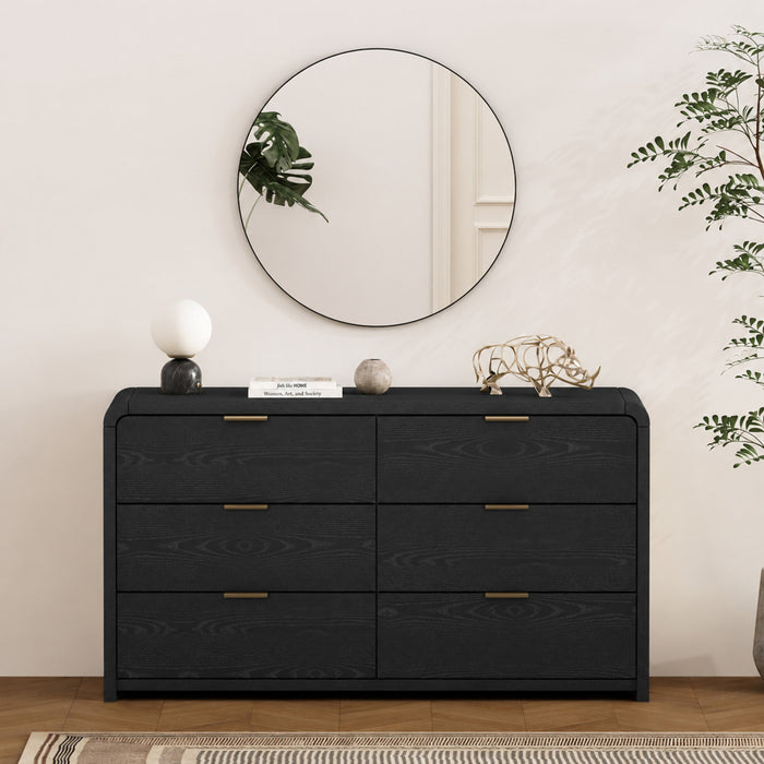 Grace Modern 60\" Dresser in Black (6-Drawer)