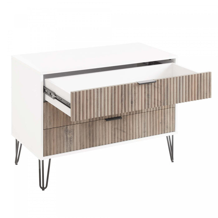 Dumbo Modern 35\" Fluted Dresser in Rustic Gray and White (3-Drawer)