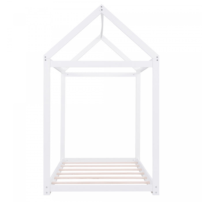 Susan Easy-clean Design Solid Wood House Bed With Roof Frame, Twin Size, White