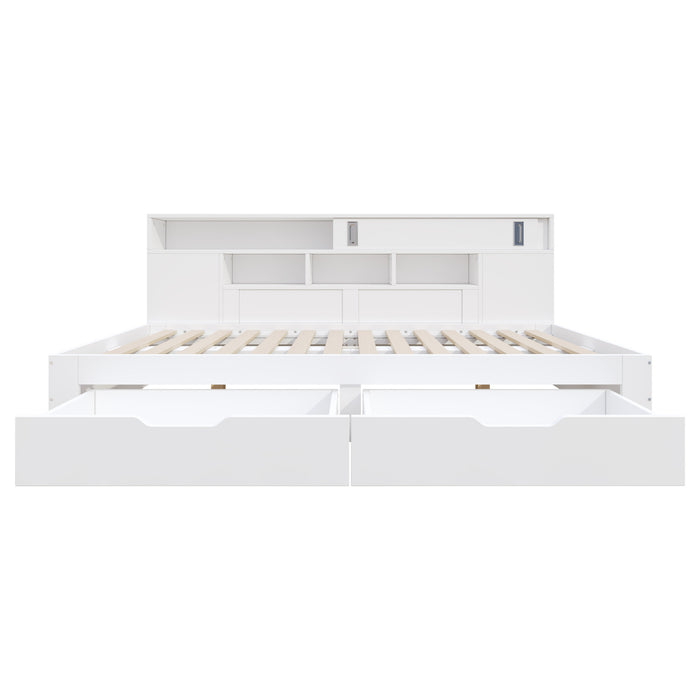 Liam Daybed with Storage Drawers and Built-in Shelves,Full Size,White