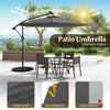 Costway 10 Ft Patio Solar LED 40 Lights Offset Umbrella Crank Cross Base Gray
