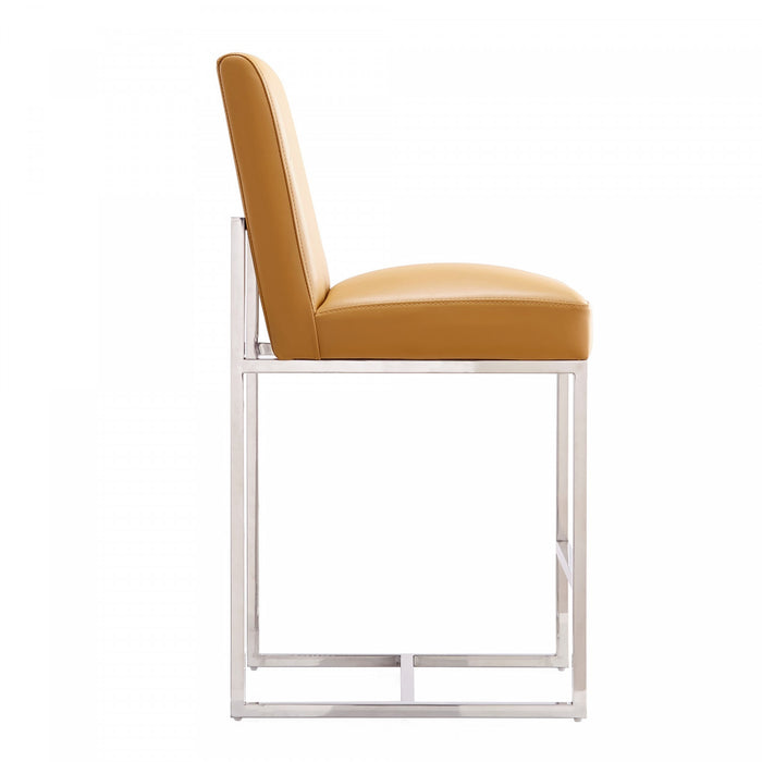 Element Modern Metal Upholstered Counter Stool in Camel