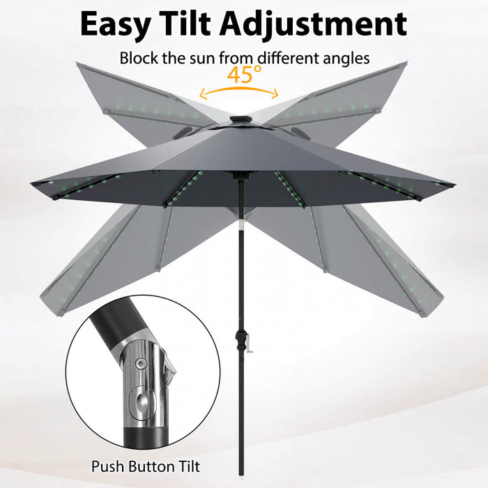 Costway 10 FT Solar Patio Umbrella with 96 LED Lights 35° Adjustable Tilt Vented Top Navy