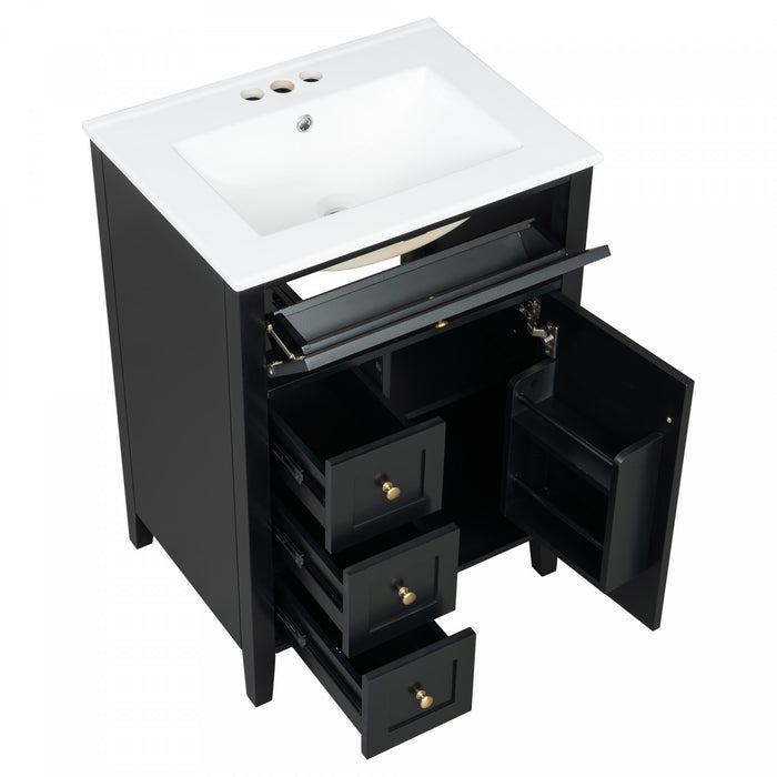 Scott 24\" Bathroom Vanity with Ceramic Sink and Rubberwood Legs, Black