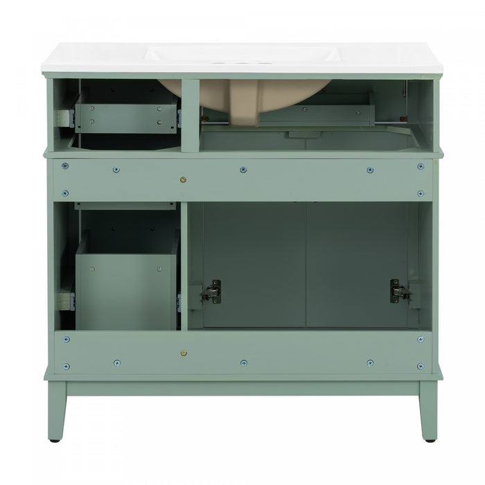 Clara 36 Inch Modern Bathroom Vanity with Ceramic Sink and Multi-Drawer Storage, Light Green