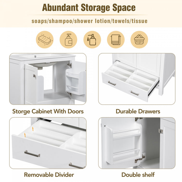 Solstice 60 Inch Single Sink Bathroom Vanity with Soft-Close Doors and Drawer, White
