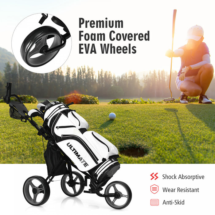 Goplus Folding 3 Wheels Golf Push Cart W/seat Scoreboard Adjustable Handle Grey