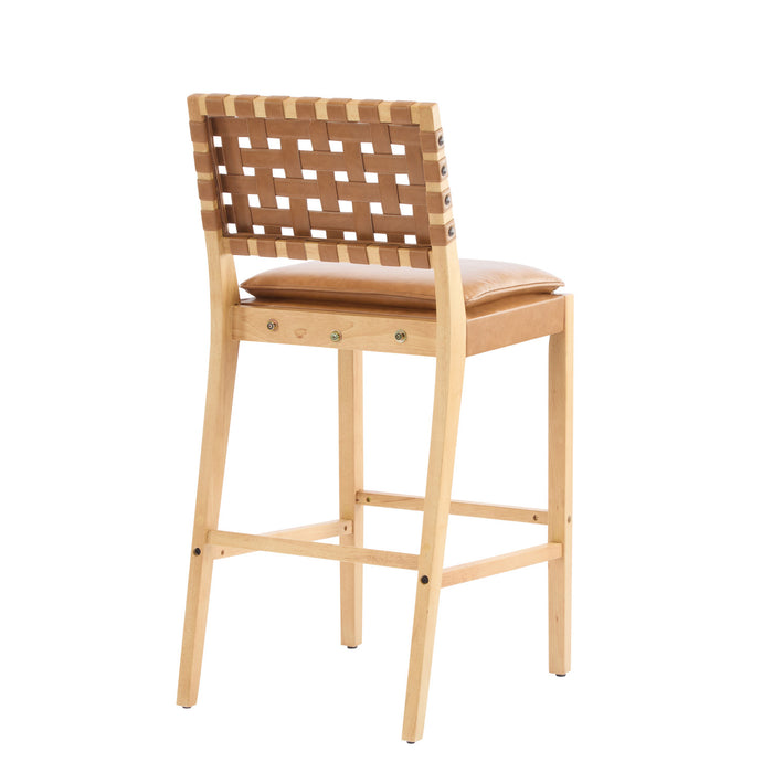 Philip Modern Rubber Wood Bar Stool Set of 4 with Woven Back Support,Natural