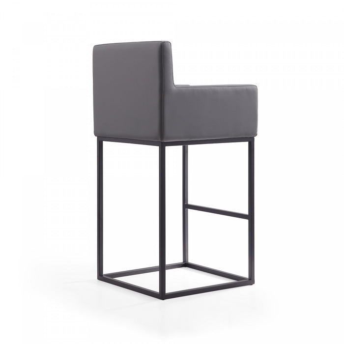 Ambassador Mid-Century Modern Metal Upholstered Barstool in Gray - Set of 3 Bar Stool