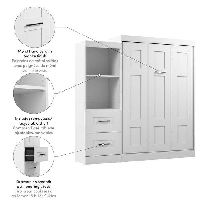 Bestar Edge Full Murphy Bed Closet Organizer with Drawers (85 W) - White