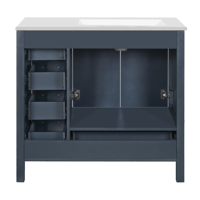 Derek 36 Inch Modern Bathroom Vanity with Ceramic Sink & Multi Storage, Blue